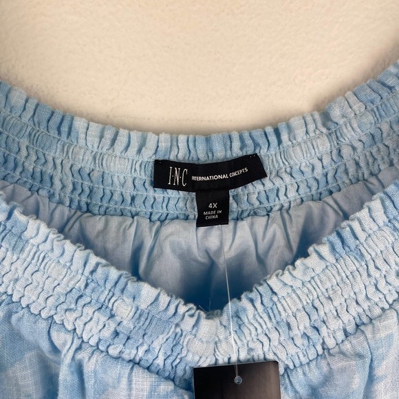 INC International Concepts Women's 4X Blue Puff Sleeves Floral Smocked Dress - Picture 6 of 12